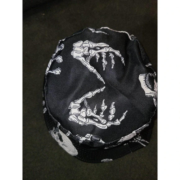 Women's Skull Print Bucket Hat Black Summer Reversible Fisherman Cap (AH) - Picture 2 of 5